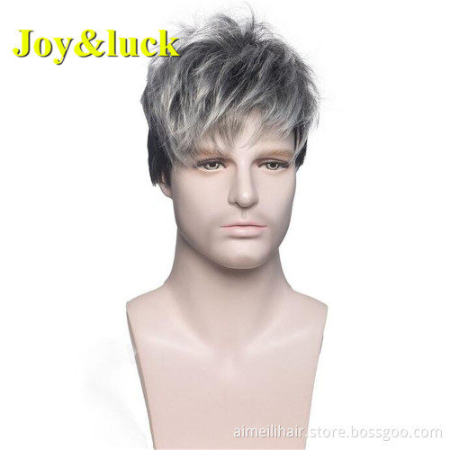 Natural Man Hair Curls Wholesale High Quality For Male Wig Black Ombre Grey Short Kinky Curly For Men Hair Wig synthetic